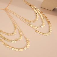 Thumbnail for Stylish Layered Gold Tone Sequin Tassel Chain Shoulder Necklace - ArtGalleryZen