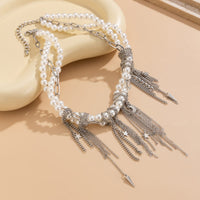 Thumbnail for Stylish Layered Moon Star Chain Tassel Pearl Necklace - ArtGalleryZen