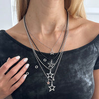 Thumbnail for Stylish Layered Rhinestone Inlaid Star Pendant Wax Cord Necklace Set - ArtGalleryZen