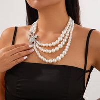 Thumbnail for Stylish Layering Rhinestone Inlaid Saturn Charm Pearl Chain Necklace - ArtGalleryZen