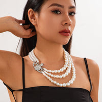 Thumbnail for Stylish Layering Rhinestone Inlaid Saturn Charm Pearl Chain Necklace - ArtGalleryZen