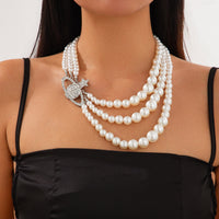 Thumbnail for Stylish Layering Rhinestone Inlaid Saturn Charm Pearl Chain Necklace - ArtGalleryZen