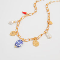 Thumbnail for Stylish Pearl Heart Ceramics Pendant Cable Chain Necklace - ArtGalleryZen