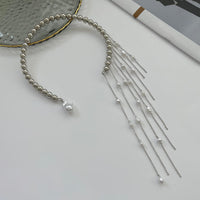 Thumbnail for Stylish Pearl Tassel Ball Chain Open Collar Choker Necklace - ArtGalleryZen