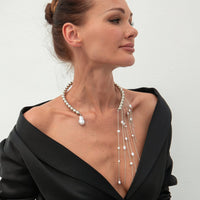 Thumbnail for Stylish Pearl Tassel Ball Chain Open Collar Choker Necklace - ArtGalleryZen