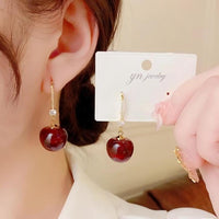 Thumbnail for Stylish Red Cherry Dangle CZ Inliad Earrings - ArtGalleryZen