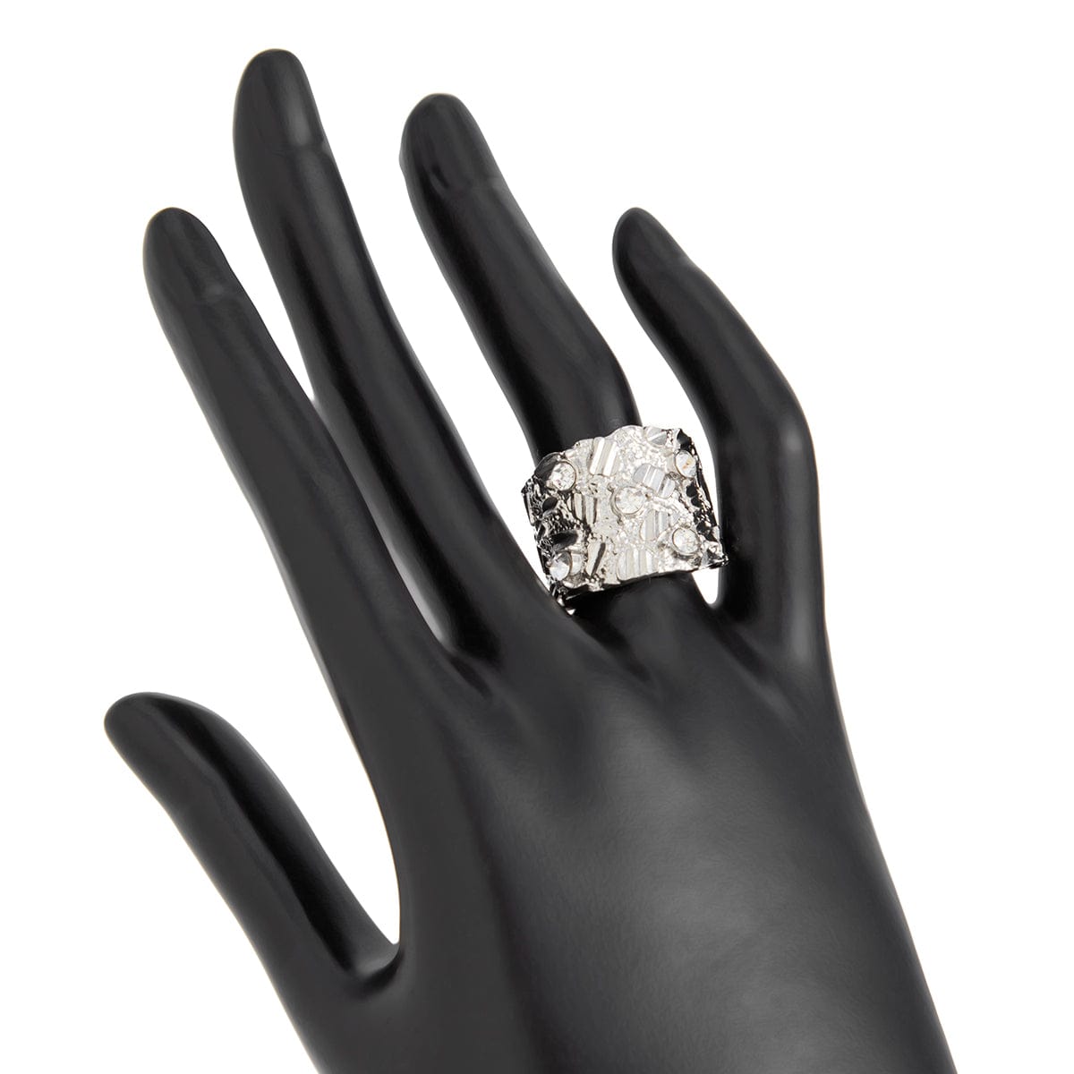 Stylish Rhinestone Inlaid Chunky Textured Square Ring - ArtGalleryZen