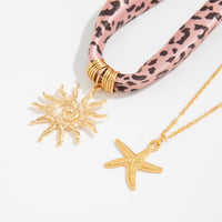 Thumbnail for Sun Starfish Pendant Leopard Print Satin Necklace Set 2 Pcs Boho - ArtGalleryZen