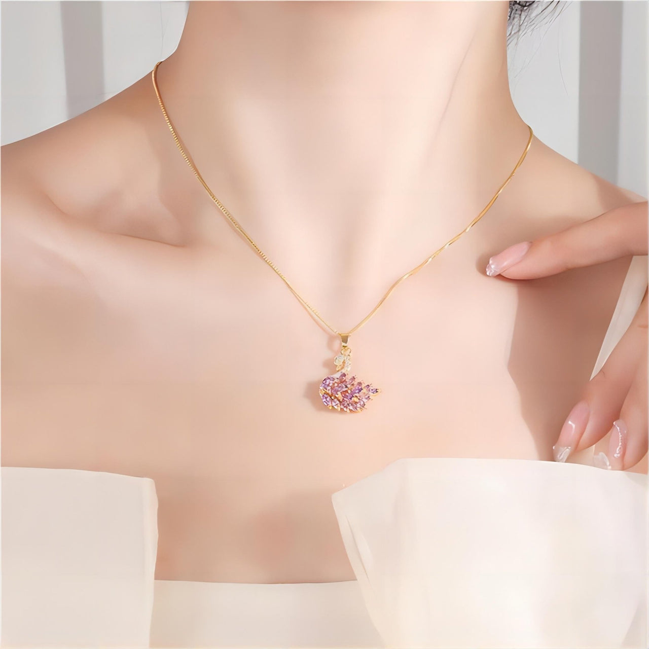 Swarovski Colorful Crystal Swan Pendant Necklace - ArtGalleryZen