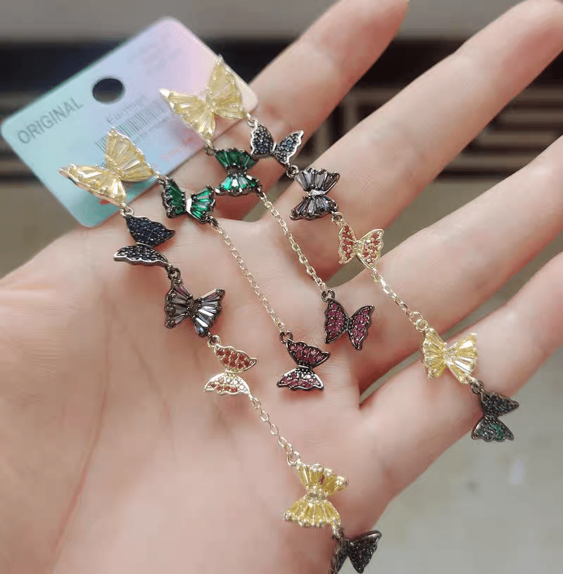 Swarovski Crystal Butterfly Tassel Earrings - ArtGalleryZen