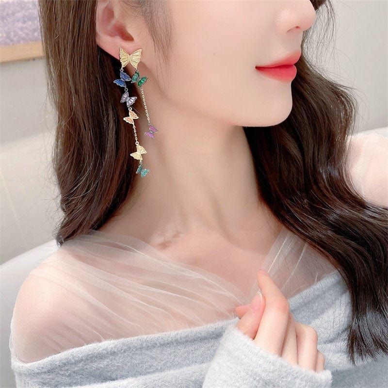 Swarovski Crystal Butterfly Tassel Earrings - ArtGalleryZen