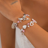 Thumbnail for Sweet 2pcs Bowknot Heart Charm Pearl Crystal Chain Bracelet Set - ArtGalleryZen