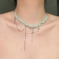 Thumbnail for Sweet Glass Flower Beaded Crystal Tassel Choker Necklace - ArtGalleryZen