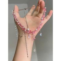 Thumbnail for Sweet Glass Flower Beaded Crystal Tassel Choker Necklace - ArtGalleryZen