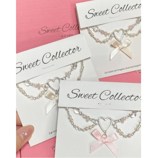 Sweet Layered Bowknot Heart Charm Pearl Chain Necklace - ArtGalleryZen
