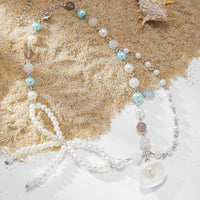 Thumbnail for Sweet Layered Shell Bowknot Charm Agate Pearl Chain Necklace - ArtGalleryZen