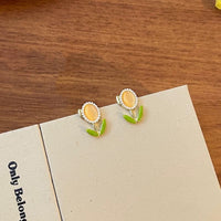 Thumbnail for Sweet Pearl Inlaid Cat's Eye Stone Tulip Earrings - ArtGalleryZen