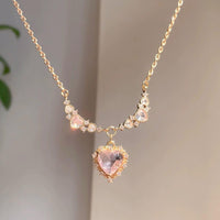 Thumbnail for Sweet Pink Crystal Heart Pendant CZ Inlaid Necklace - ArtGalleryZen