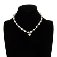Thumbnail for Sweet Rhinestone Heart Pendant Pearl Seed Beaded Choker Necklace - ArtGalleryZen