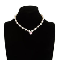 Thumbnail for Sweet Rhinestone Heart Pendant Pearl Seed Beaded Choker Necklace - ArtGalleryZen
