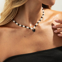 Thumbnail for Sweet Rhinestone Heart Pendant Pearl Seed Beaded Choker Necklace - ArtGalleryZen