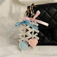 Thumbnail for Sweet Ribbon Bowknot Floral Heart Charm Pearl Beaded Keychain Set - ArtGalleryZen