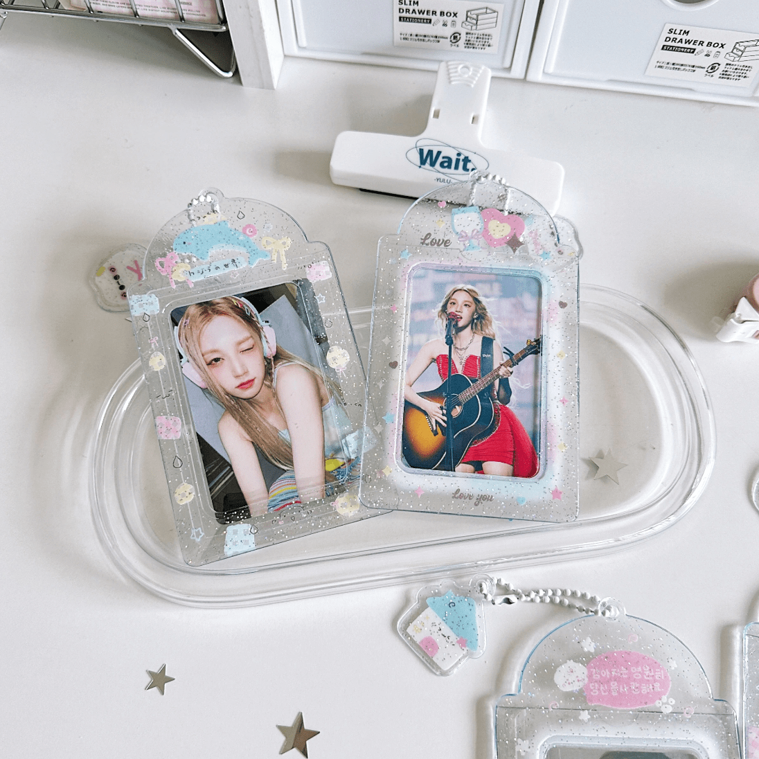 Sweet Transparent Glitter Kpop Keychain Photocard Holder - ArtGalleryZen