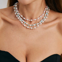 Thumbnail for Sweet Turquoise Stone Pearl Beaded Chain Choker Necklace - ArtGalleryZen