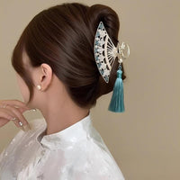 Thumbnail for Temperament Flower Pearl Inlaid Tassel Fan Shaped Hair Claw - ArtGalleryZen