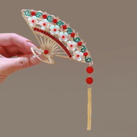 Thumbnail for Temperament Flower Pearl Inlaid Tassel Fan Shaped Hair Claw - ArtGalleryZen