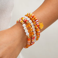 Thumbnail for Thanksgiving Layered Maple Leaf Charm Letter Crystal Beaded Stackable Bracelet Set - ArtGalleryZen