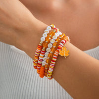 Thumbnail for Thanksgiving Layered Maple Leaf Charm Letter Crystal Beaded Stackable Bracelet Set - ArtGalleryZen