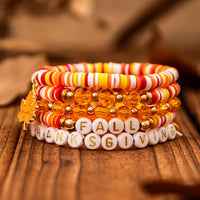 Thumbnail for Thanksgiving Layered Maple Leaf Charm Letter Crystal Beaded Stackable Bracelet Set - ArtGalleryZen