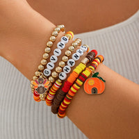 Thumbnail for Thanksgiving Pumpkin Turkey Pendant Letter Polymer Clay Stackable Bracelet Set - ArtGalleryZen