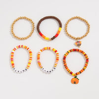 Thumbnail for Thanksgiving Pumpkin Turkey Pendant Letter Polymer Clay Stackable Bracelet Set - ArtGalleryZen