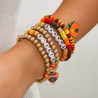 Thumbnail for Thanksgiving Pumpkin Turkey Pendant Letter Polymer Clay Stackable Bracelet Set - ArtGalleryZen