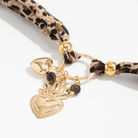 Thumbnail for Tiger Eye Stone Heart Pendant Leopard Print Chiffon Choker Necklace - ArtGalleryZen