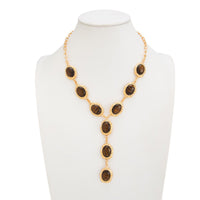 Thumbnail for Tiger's Eye Oval Disk Y Necklace Vintage Gold Gemstone - ArtGalleryZen - ArtGalleryZen