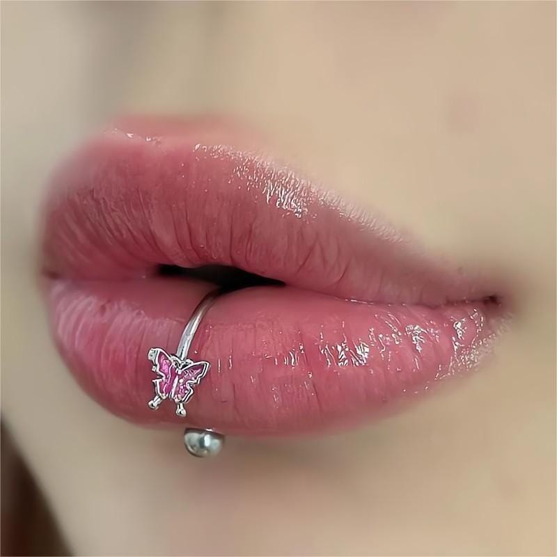 Titanium Steel Colorful Enamel Butterfly Piercing Lip Ring - ArtGalleryZen