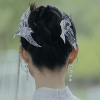 Thumbnail for Transparent Lovebird Magpie Pearl Long Chain Tassel Hair Fork Hair Clip Set - ArtGalleryZen