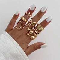 Thumbnail for Trendy 11pcs Gold Silver Tone Hollow Waterdrop Twisted Ring Set - ArtGalleryZen