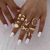 Thumbnail for Trendy 11pcs Gold Silver Tone Hollow Waterdrop Twisted Ring Set - ArtGalleryZen