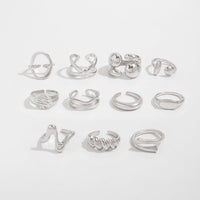 Thumbnail for Trendy 11pcs Gold Silver Tone Hollow Waterdrop Twisted Ring Set - ArtGalleryZen