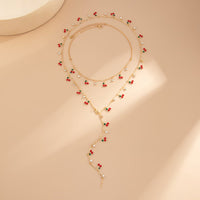 Thumbnail for Trendy 2pcs Enamel Cherry Rhinestone Charm Y Necklace Set - ArtGalleryZen