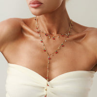 Thumbnail for Trendy 2pcs Enamel Cherry Rhinestone Charm Y Necklace Set - ArtGalleryZen