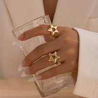 Thumbnail for Trendy 2Pcs Star Hollow Heart Open Ring Set - ArtGalleryZen