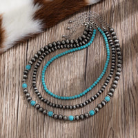 Thumbnail for Trendy 3pcs Turquoise Beaded Chain Necklace Set - ArtGalleryZen