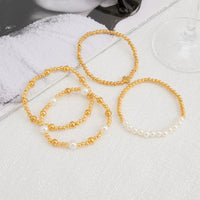 Thumbnail for Trendy 4pcs Gold Silver Tone Pearl Beaded Chain Bracelet Set - ArtGalleryZen