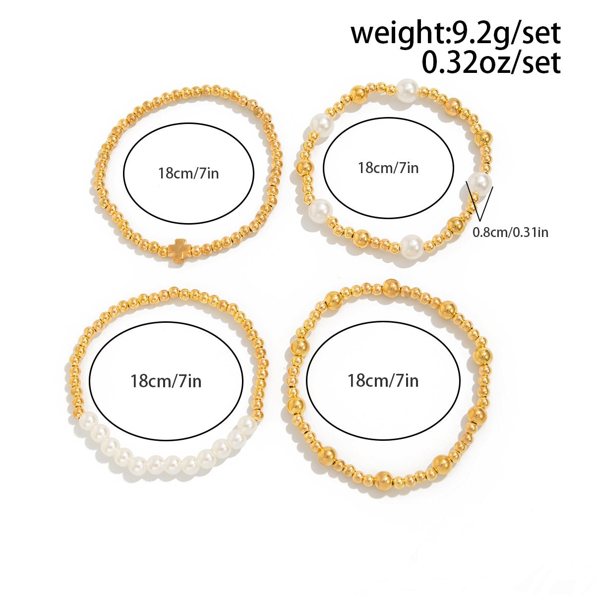 Trendy 4pcs Gold Silver Tone Pearl Beaded Chain Bracelet Set - ArtGalleryZen