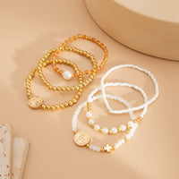 Thumbnail for Trendy 6pcs Pattern Round Disk Charm Crystal Pearl Chain Bracelet Set - ArtGalleryZen